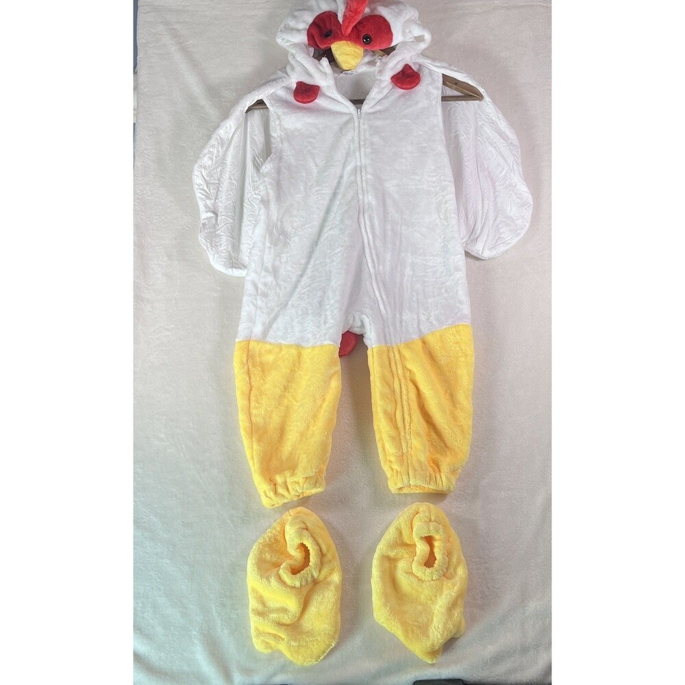 Toddler Chicken Rooster Halloween Costume Size 4T Plush Hooded Jumpsuit Booties